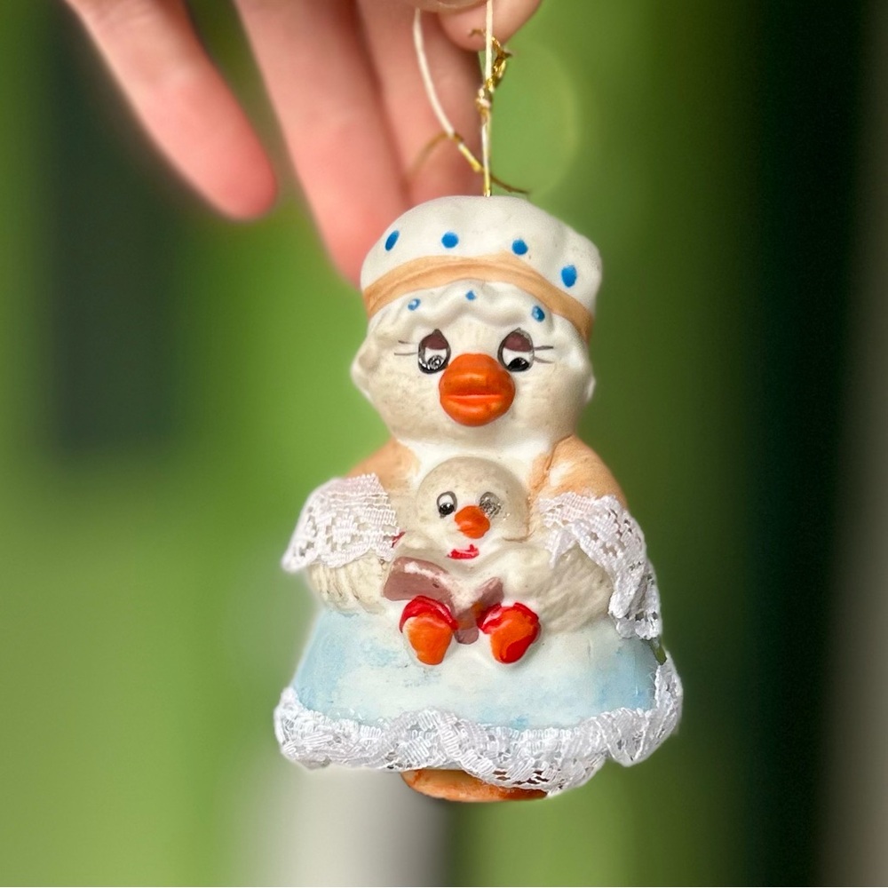 VTG Mama Goose & Baby Figural Unique Cottagecore Bell Decor Art
